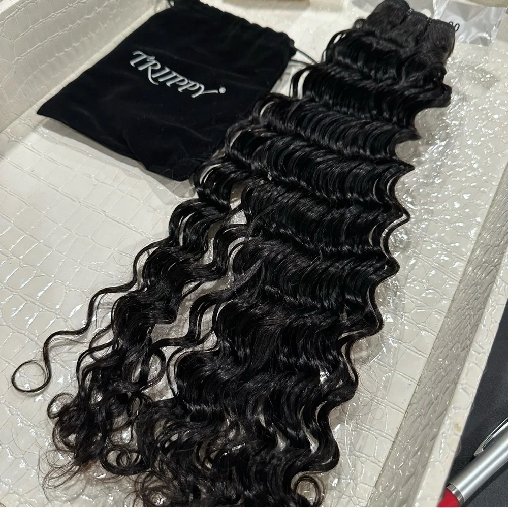 20”‎ Natural Black Deep Wave Sew In Weft 100% Human Hair 100g #QD1